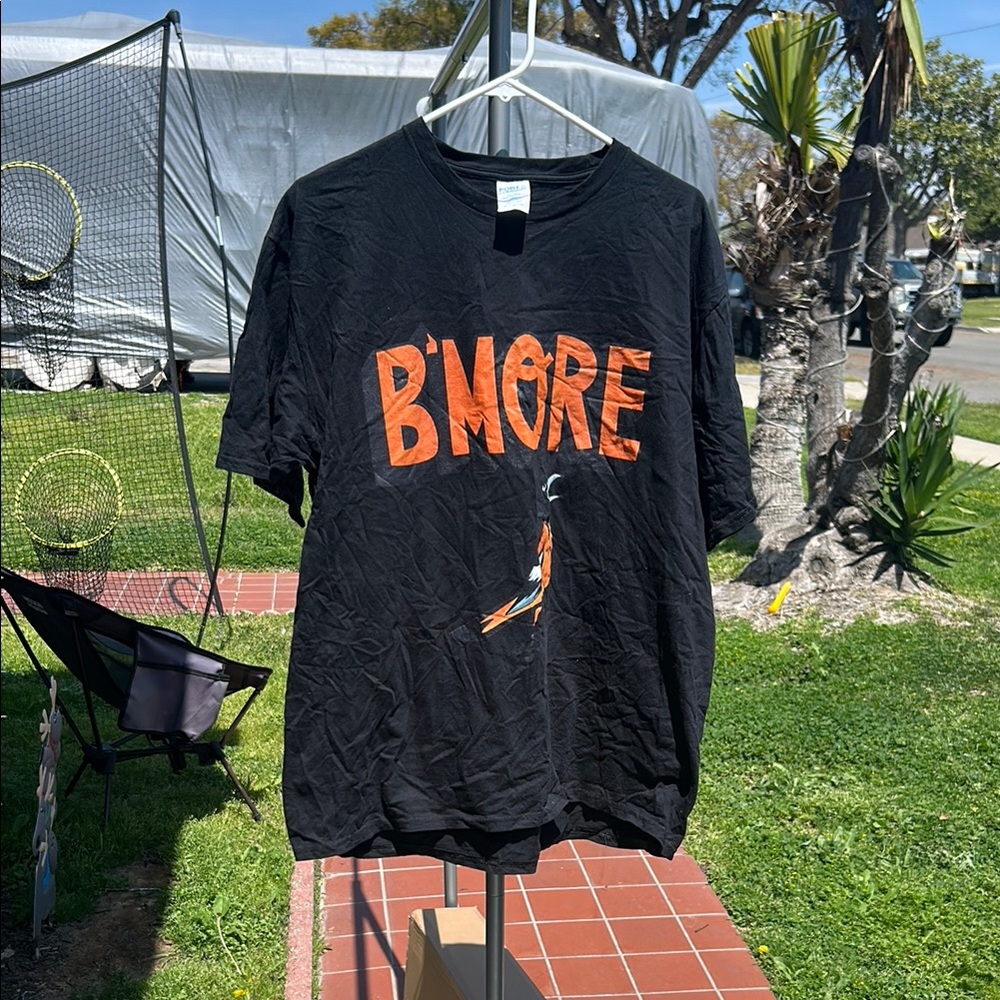 Black T-Shirt with Orange 'B'MORE' Graphic